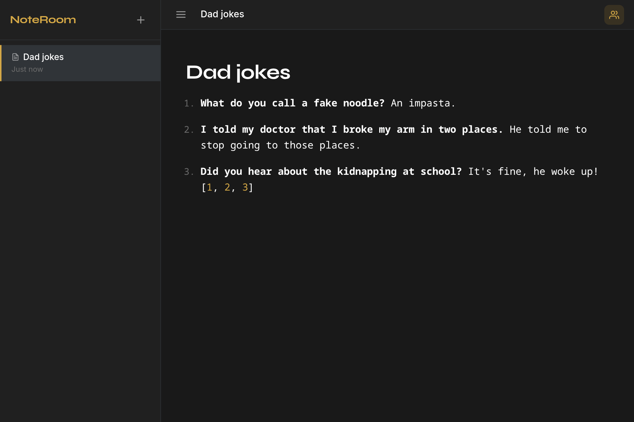 NoteRoom extension showing rich text notes with sidebar